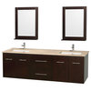 Centra 72" Double Vanity, Square Sinks, Espresso, Ivory Marble, 24" Mirrors