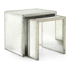 24 Inches Deep Side And End Tables Houzz Jasmine Hollywood Regency Silver Leaf Mirror Nesting Side End Table Set Of 2