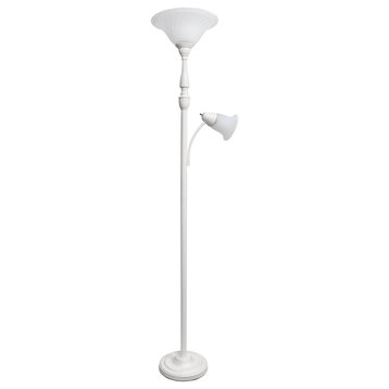 2 Light Mother Daughter Floor Lamp With White Marble Glass, White