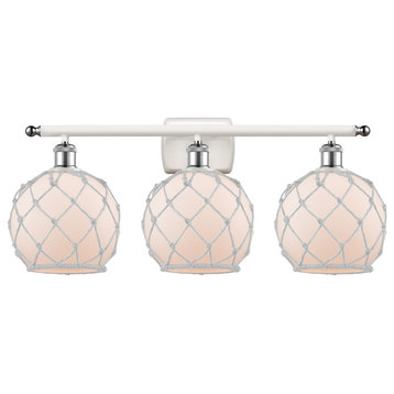 Farmhouse Rope 3 Light Bathroom Vanity Light in White And Polished Chrome