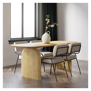 Tintica 59" Japandi Wooden Dining Table Solid Wood Table for 4 Seaters ...