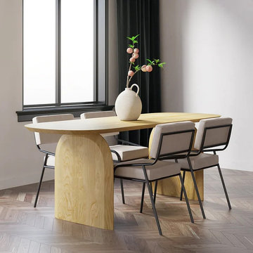 Tintica 59" Japandi Wooden Dining Table Solid Wood Table for 4 Seaters
