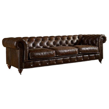 Crafters and Weavers Craftsman Mission 95" Leather Sofa in Brown