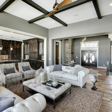 Weathered Antique Flooring in an Open Living Room