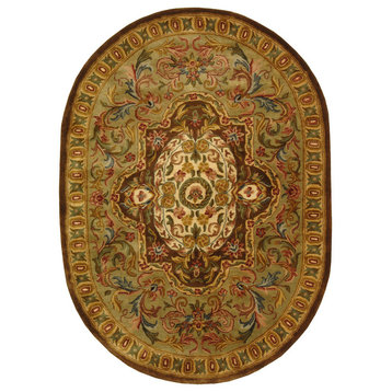 Safavieh Classic Collection CL220 Rug, Beige/Olive, 4'6"x6'6" Oval