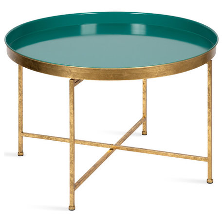 Celia Round Metal Coffee Table, Teal/Gold 28.25x28.25x19