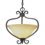 Trans Globe Lighting - Laredo 17.25" Pendant - The Laredo Collection supplies ample lighting for your daily needs, while adding a layer of Spanish style to your home's decor.  It is perfect for adding a warm glow to a variety of interior applications.  The Laredo 17.25" Pendant has a graceful Crushed Stone glass shade and will complement any decor style. An Antique Bronze finished metal frame with soft scrolled details supports the bell shaped glass shade, bringing new style to classic appeal.  A decorative chain is included for hanging.  The Laredo Collection includes a wide offering of matching indoor light fixtures, giving it added flexibility for use in any home.
