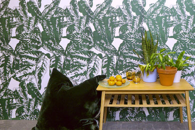 Spring 2017 Screen Printed Tropical Leaf Wallpaper and Extra Large Cushion