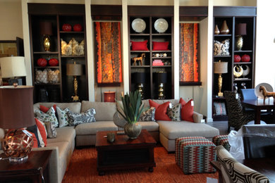 Example of a transitional living room design in Austin