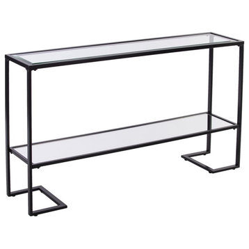 Maklaine Contemporary Tempered Glass Console Table in Black Finish