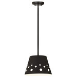 Z-Lite - Katie One Light Chandelier, Matte Black - The festive design of the Katie one-light mini-pendant offers inspiring attitude to dress up a casual space. Crafted of matte black finish iron this delightful fixture features a sleek conical shade with cutout holes that let light shine through. Punctuate a favorite dining space kitchen or nook with this pendant that offers adjustable hanging lengths and may be mounted on a sloped ceiling.