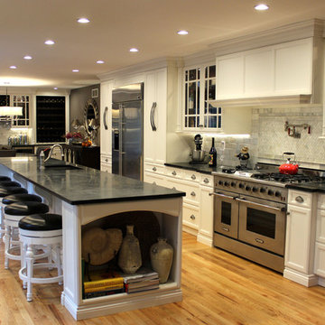 Luxurious Transitional Kitchen w/White Cabinetry & Soapstone Countertop