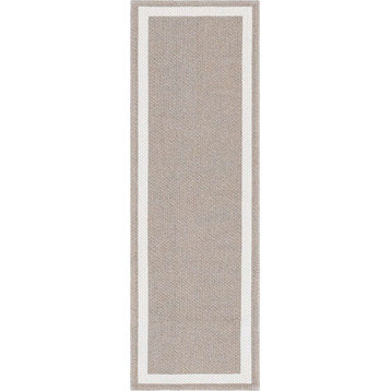 Unique Loom Taupe/Ivory Border Decatur Area Rug, Taupe/Ivory, 2'2x6'0, Runner