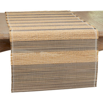 Table Runner With Striped Design, Natural, 16"x72"