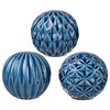 4" Blue Marbleized Geometric Ceramic Ball Accents Set Of 3
