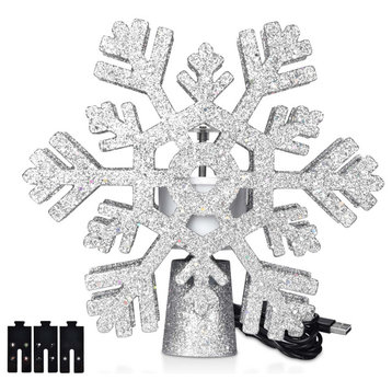 Yescom Christmas Tree Topper LED Lighted Rotating Snowflake Projector Silver