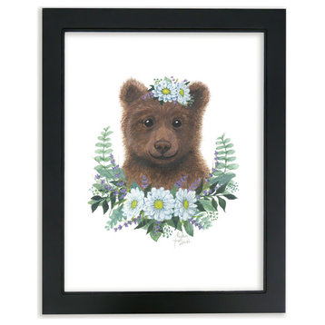 "Woodland Littles 1", Bear, Framed Print, Black, 16"x20"