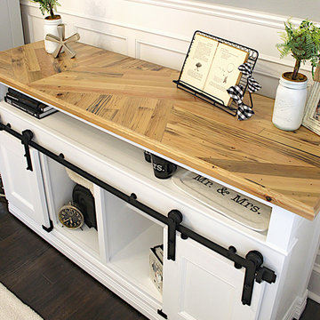 Modern Farmhouse Entertainment Center on Wheels