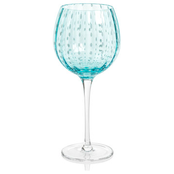 Pescara White Dot Wine Glasses, Set of 4, Aqua Blue