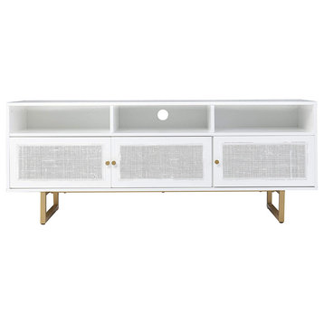 Storage Media Cabinet, Golden Legs With 3 Doors and 3 Open Compartments