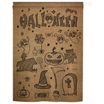 Breeze Decor - Halloween Halloween Doodles 2-Sided Vertical Impression House Flag - Size: 28 Inches By 40 Inches - With A 4"Pole Sleeve. All Weather Resistant Pro Guard Polyester Soft to the Touch Material. Designed to Hang Vertically. Double Sided - Reads Correctly on Both Sides. Original Artwork Licensed by Breeze Decor. Eco Friendly Procedures. Proudly Produced in the United States of America. Pole Not Included.