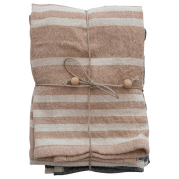Cotton Double Cloth Tea Towels with Stripes, Set of 2 Colors