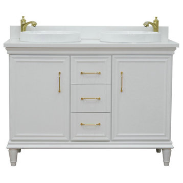 49" Double Vanity In White Finish With White Quartz And Round Sink