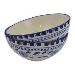 Le Souk Ceramique - Medium Deep Stoneware Serve Bowls, Set of 2, Azoura Design - Serving And Salad Bowls