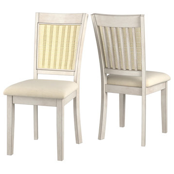 Auman Cane Accent Dining - Slat Back Chair (Set of 2), Antique White Finish
