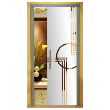 Modern Frosted Pocket Glass Sliding Door and Sandblasting Etched, 34"x81", Right, Semi-Private