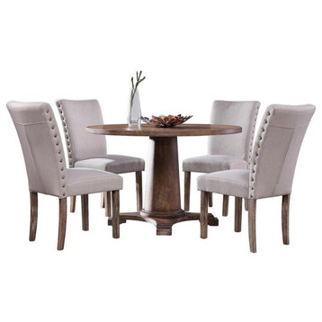 Best Master Carey 5-Piece Solid Wood Round Dining Set in Antique Natural Oak