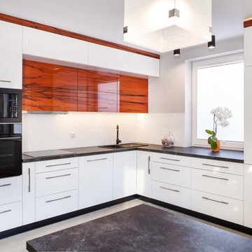 White and Veneer High Gloss Modern Kitchen