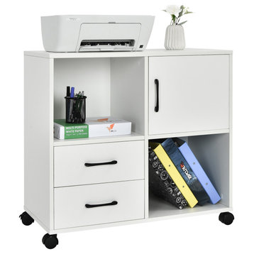 Costway File Cabinet Mobile Lateral Printer Stand with Storage Shelves White