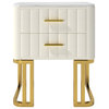 White Modern Small 2 Drawers Nightstand With Faux Marble Top and Gold Base