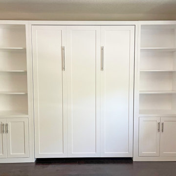 Square Shaker Panel Queen Vertical Murphy Wall Bed with Side Pier Cabinets