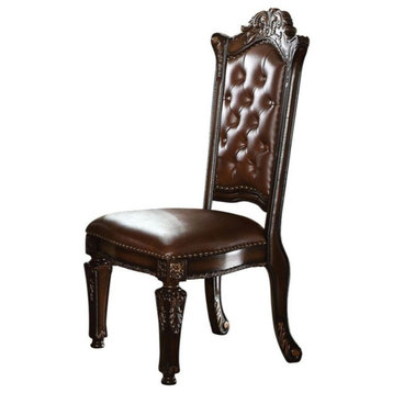 Acme Vendome Side Chair w Button Tufted Back Set of 2 PU and Cherry