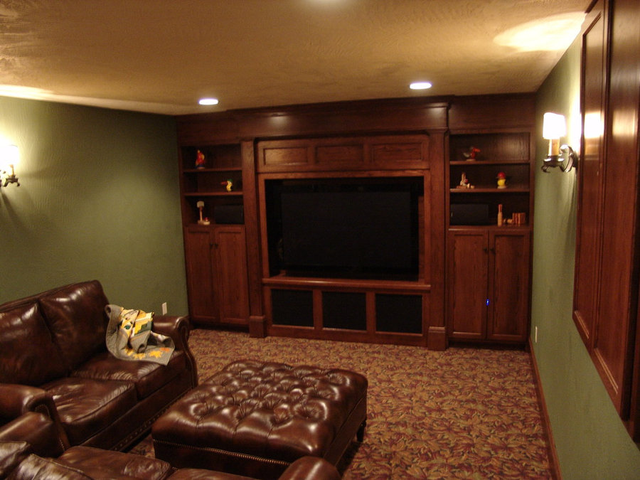 Traditional Basement Media Room Television Installation