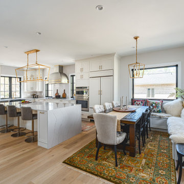 White Transitional Kitchen Makeover: Italian-Inspired with Brass Accents & Stain