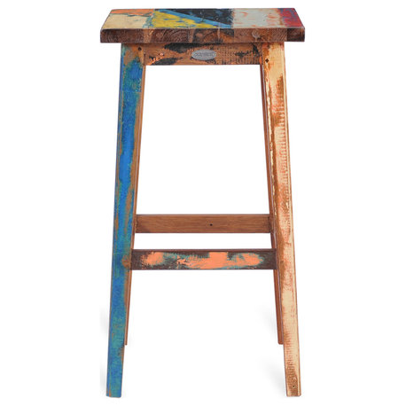 Marina Del Rey Square Recycled Teak Wood Boat Barstool