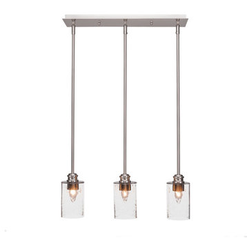 Edge 3-Light Linear Pendalier, Brushed Nickel/Clear Bubble