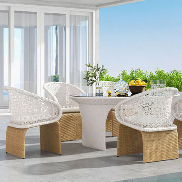 Hofer Outdoor Patio Dining Set 5-Piece 63" Garden Oval Dining Table 4 Rattan Cha