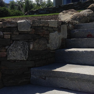 Mixed Fieldstone Retaining Wall and Granite Steps