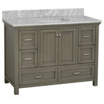 Kitchen Bath Collection - Paige 48" Bathroom Vanity, Weathered Gray, Carrara Marble - The Paige: beadboard styling for the modern bathroom. The decorative wood paneling adds a subtle beachy flair that's hard to resist!