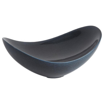 Dark Teal Midcentury Swoop Shape Decorative Bowl Wide Modern Elegant Curved