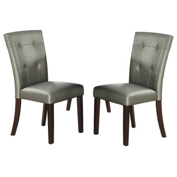Button Tufted Faux Leather Wooden Dining Chair, Set Of 2
