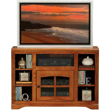 Oak Ridge Flat Screen TV Base With Bookcase Shelves, Unfinished-Oak