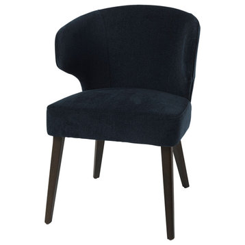 Niles Navy Blue Fabric With Dark Brown Solid Wood Frame Wingback Dining Chair