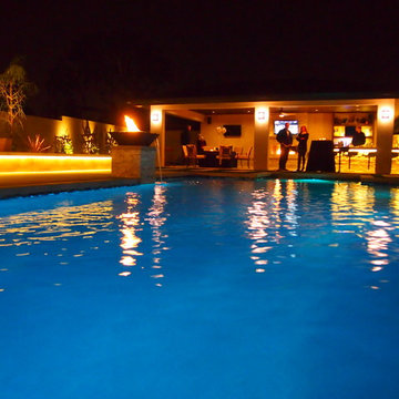 Modern Pool, Spa, Outdoor Cabana and Kitchen