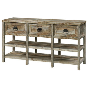 Entertainment Center, Spacious Open Shelves and Storage Drawers, Rustic Cedar