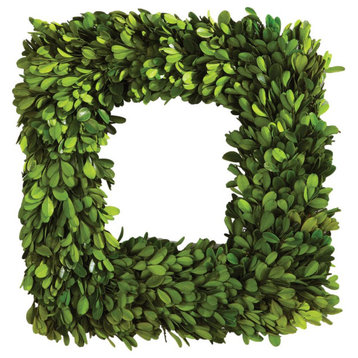 Square 16in English Boxwood Wreath Topiary Greenery Natural Classic Hanging Door